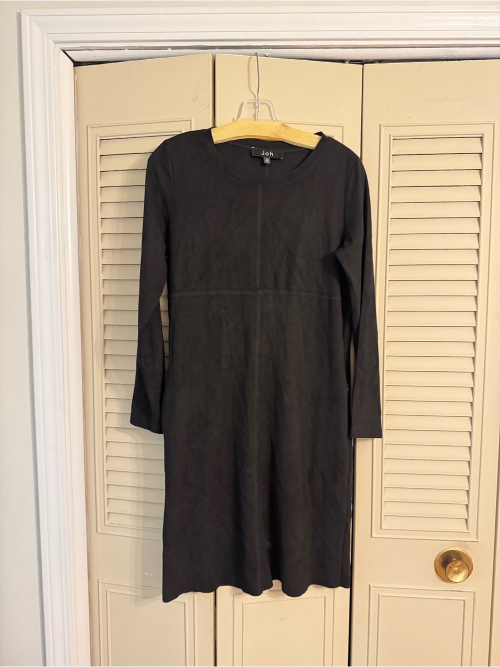 Black Long Sleeve Suede Dress with Pockets